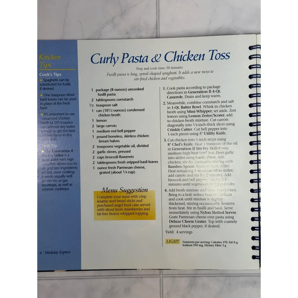 The Pampered Chef Main Dishes Cookbook Doris Christopher Spiral Bound 2000